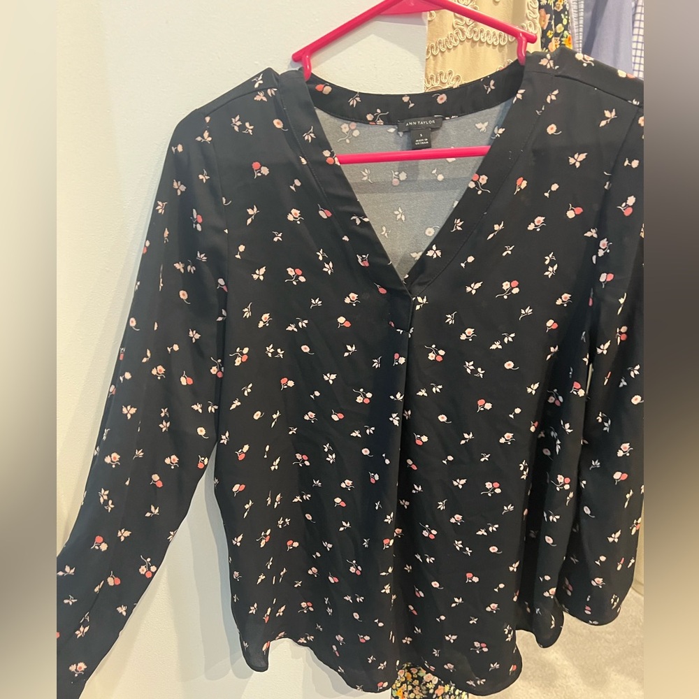 Ann Taylor Blouse size S. Fits more like a medium in that it’s loose fitting.